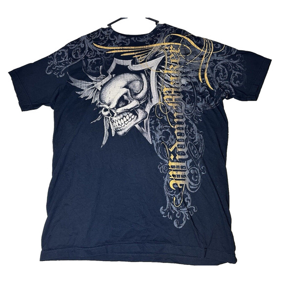 Uhl Studios Mens Embroidered Logo Skull Double side T-Shirt XXL 100% Cotton USA - Picture 1 of 8